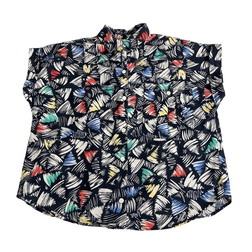 Vintage 80s 14th Place California Top Womens 14 Abstract Memphis Geometric Boxy